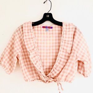 Urban Outfitters Gingham Puff Sleeve Wrap Crop Top